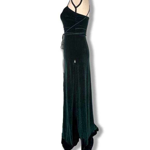 Lucy in the Sky Emerald Velvet Slit Maxi Dress S – Luxury Evening Glam - Picture 4 of 4